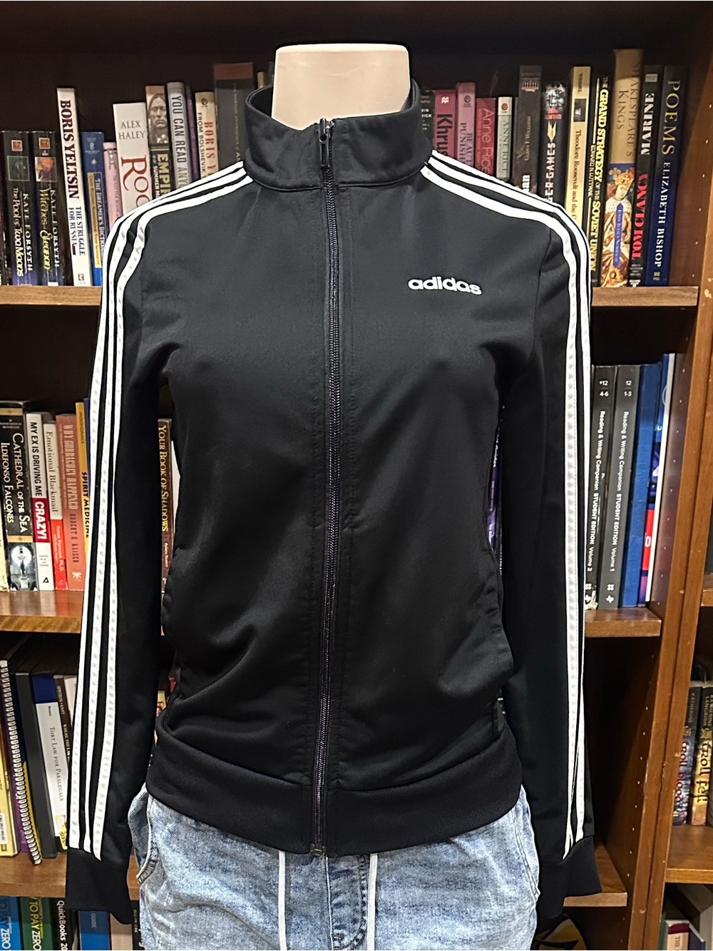 adidas Black Track Jacket with White Three-Stripes